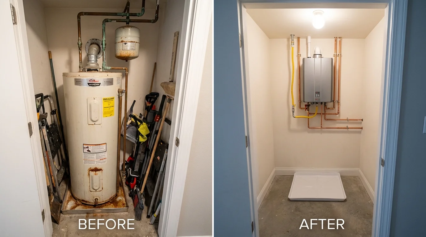 Tank water heater versus wall-mounted tankless unit comparison for Millbrae, CA homeowners